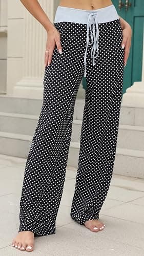 AMiERY Women's Comfy Casual Pajama Pants Floral Print Drawstring Palazzo Lounge Pants Wide Leg thumbnail 2