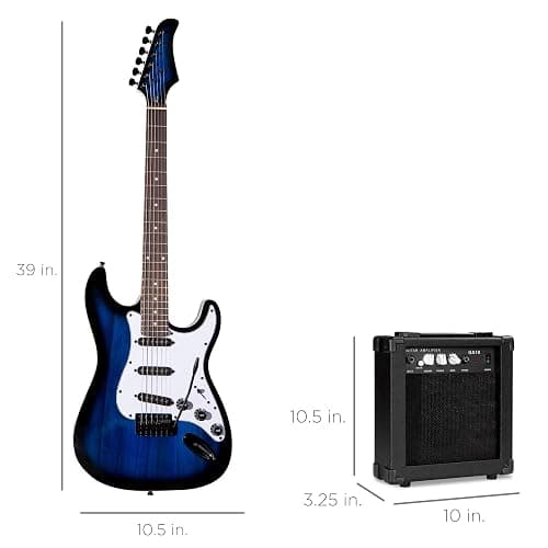 Best Choice Products 39in Full Size Beginner Electric Guitar Starter Kit w/Case, Strap, 10W Amp, Strings, Pick, Tremolo Bar - Hollywood Blue thumbnail 7