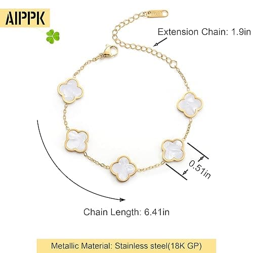 AIPPK 18K Gold Plated Clover Lucky Bracelet for Women White/Black/Red/Green Flower Four Leaf Link Bracelets Trendy Jewelry Gifts for Women thumbnail 3