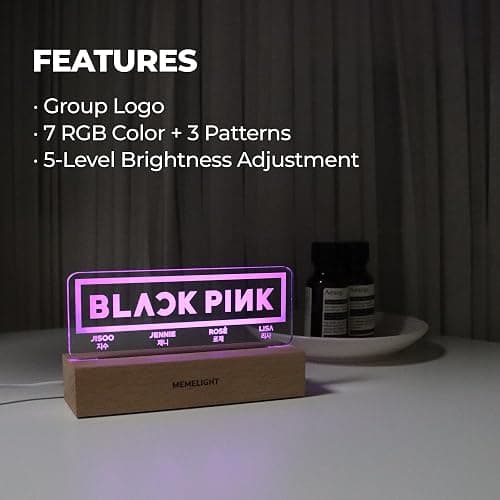 MEMELIGHT Black.Pink Night Light, Kpop Merchandise, Korean Idol Lamp for Blink, 7RGB Color, Dimmer, 8.3 x 4.2 x 1.7 thumbnail 2