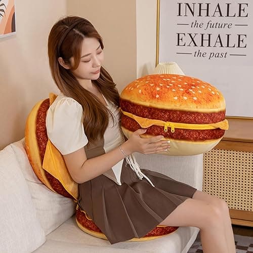 funnykitten Hamburger Plush Pillow, 3D Simulation Cheeseburger Pillow Burger Plush Hugging Pillow Cushion Funny Food Plush Pillows Toy for Home Decor, 16.5inch thumbnail 7