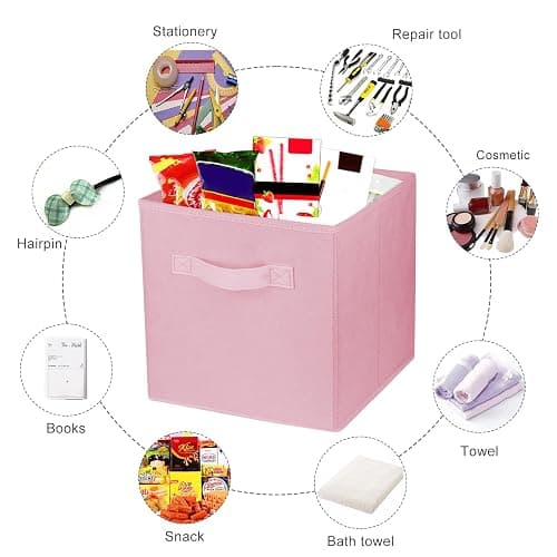 Zuihug 2 Pcs Storage Cubes, 10.5 Inch Collapsible Storage Bins, Fabric Foldable Bins for Organization, Durable Storage Bins for Closet, Shelves, Offices (Pink) thumbnail 5