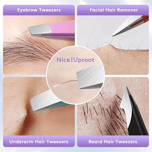 BEDACE Tweezers for Women and Men Facial Hair,Thickened 430 Stainless Steel High Precision and Comfort Slant point Flat Hook tweezer for Eyebrows Ingrown Hair thumbnail 7