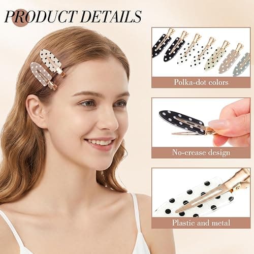 obeoby 14 Pcs Polka Dot No Crease Hair Clips For Women Girls Makeup Styling | 2.36-in Small Flat Hair Pins No-Bend for Thin/Fine/Short/Bang, Cute Barrettes Accessories Gifts, with Storage Box thumbnail 6