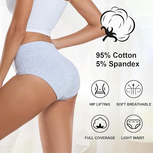 coskefy Women's High Waisted Cotton Underwear Soft Breathable Panties Stretch Briefs Ladies Panties 5 Pack - Large - Multicolor-02 thumbnail 4