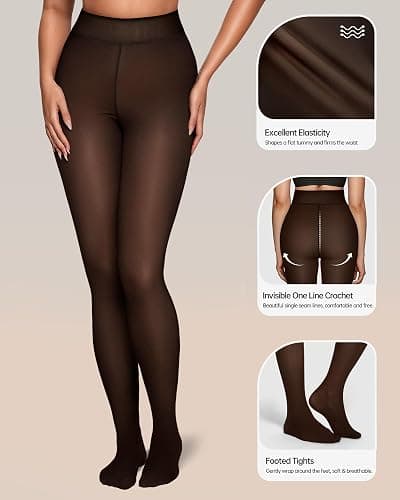OEAK Womens Fleece Lined Tights Sheer Fake Translucent Pantyhose Thermal Tights High Waisted Footed Leggings thumbnail 3