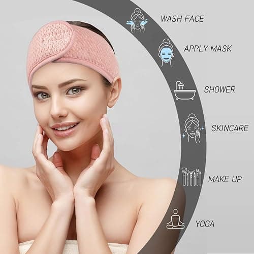 Whaline 4 Pack Spa Facial Headband, Pea Green, Pink, Beige, Light Gray | Makeup Hair Wrap, Adjustable Hair Band, Soft Towel Head Band, for Face Washing, Shower Sports Yoga thumbnail 4