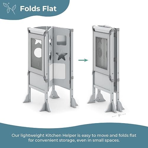 Guidecraft Classic Kitchen Helper® Toddler Tower - Gray: Folding, Adjustable Height, Learning Step Stool for Kids, W/Chalkboard | Montessori Collapsible Safety Non-Slip Platform thumbnail 7