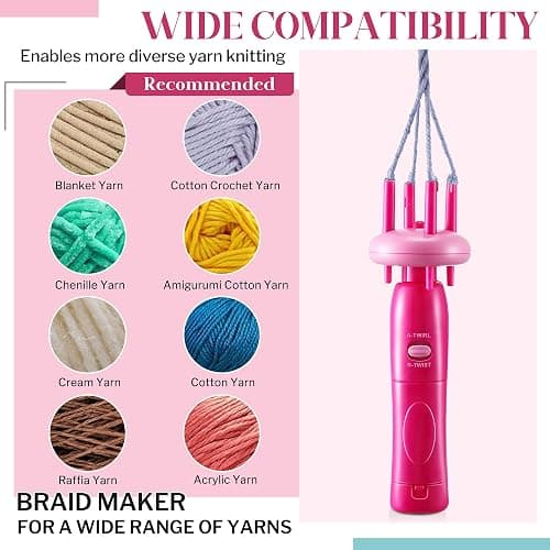 Enhon Cord Maker Portable Fringe Twister, Handheld Cord Maker for Craft Yarn Making Twister for Beginners(Pink) thumbnail 6