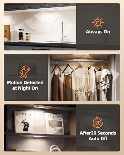 EZVALO Under Cabinet Lighting, Wireless Closet Lights, 50 LED Rechargeable Motion Sensor Light, Dimmable, 3 Color Temperatures, 11.8 inch Counter lights for Kitchen, Pantry, Bedroom, Wardrobe (3 Pack) thumbnail 8
