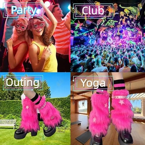 CHERSE Furry Leg Warmers for Women 3in1 Kawaii Star Bone Plush Y2K Leg Socks Pink Lolita Faux Fur 80s Harajuku Punk Gothic thumbnail 6