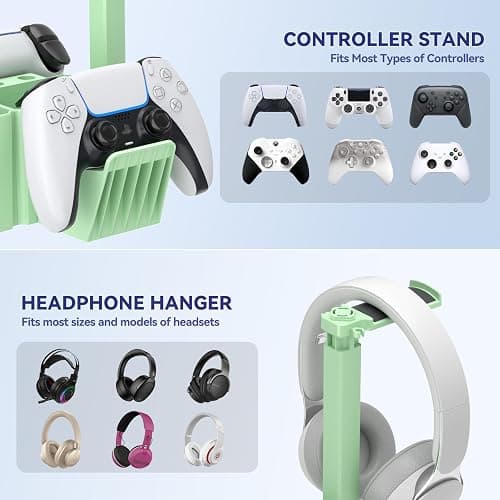 KDD Dual Controller Holder with Headphone Stand - Multi-Functional Desk Storage Box with Phone Holder - Universal Controller Stand with Desktop Organizer for Remote Control Pen Accessories(Green) thumbnail 3
