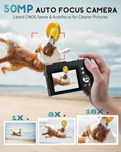 4K Digital Camera for Photography, 50MP Vlogging Camera for YouTube, Compact Cameras with 2.8" 180° Flip Screen, 16X Digital Zoom, Point and Shoot Camera with 32GB SD for Beginners, Travel, Family thumbnail 3