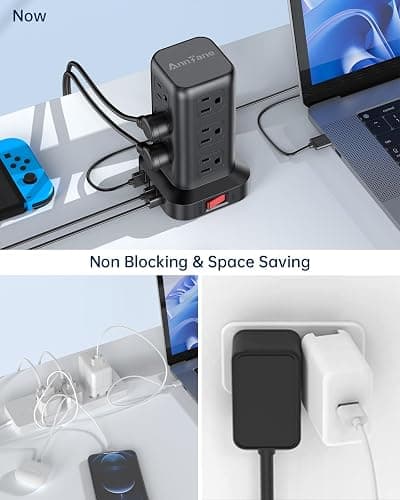 AnnTane Surge Protector Power Strip 10 FT Cord, Power Strip Tower with 4 USB Ports (1USB C), Extension Cord with 12 AC Multiple Outlets, Home Office Supplies Desk Accessories, Dorm Room Essentials thumbnail 6