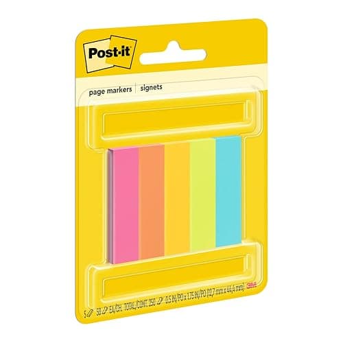 Post-it Page Markers, Assorted Colors, 1/2 in x 2 in, 50 Sheets/Pad, 5 Pads/Pack (670-5AF) thumbnail 3