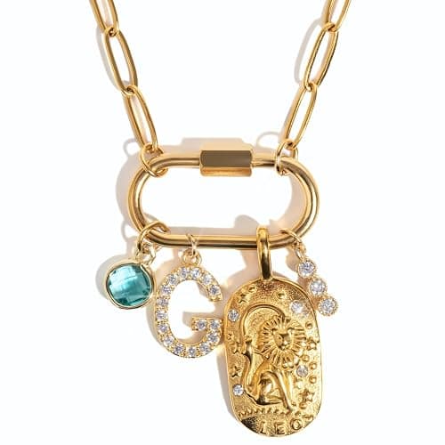 MignonandMignon Gold Charm Necklace for Women, Personalized Gift for Her, Birthday Gift for Mom, Gold Plated Pendant Charms, Handmade Jewelry for Women, Graduation Necklace -P-LOCK-N thumbnail 5