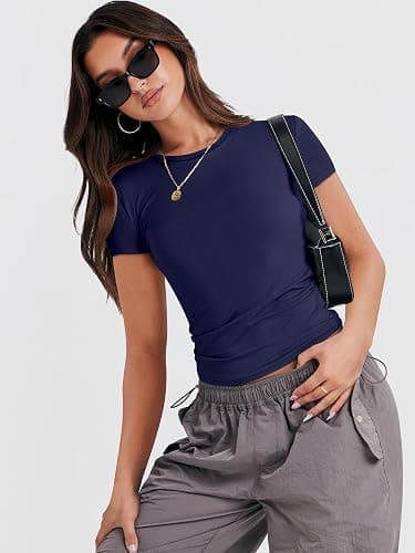 ANRABESS Women’s Short Sleeve Summer T Shirts Crew Neck Slim Fit Basic Tees 2025 Crop Tops Y2k Clothes Outfits thumbnail 6