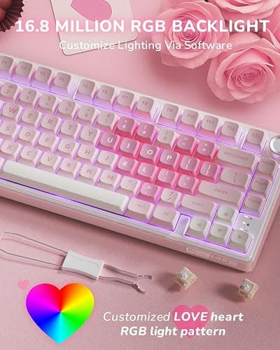 RK ROYAL KLUDGE R75 Mechanical Keyboard Wired with Volume Knob, 75% Keyboard Gasket Mounted, Hot Swappable, Creamy Sound, MDA Profile, PBT Keycaps, Pink thumbnail 4