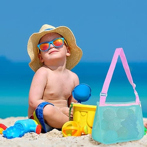 WUFGWBD 2 Pieces Beach Toy Storage Bag, Kids Beach Accessories, Kids Beach Bag, Kids Net Bag, Beach Shell Collection Bag, Foldable Beach Bag thumbnail 5
