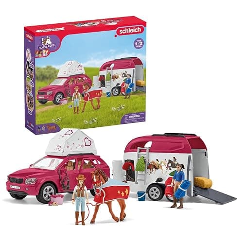 Schleich Horse Club - 110 PC Car and Trailer Tent Camping Playset with Fun Horse and Rider Figures for Girls and Boys - Realistic Toy Figurines and Accessories for Kids Ages 5+ | 42535 - Image 1