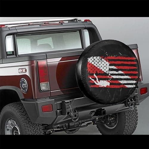 Vintage American Diver Down Flag USA Scuba Diving Dive Flag Tire Cover 14" 15" 16" 17" Personalized Waterproof Spare Wheel Cover Fit for Car Jeep RV SUV Truck thumbnail 7