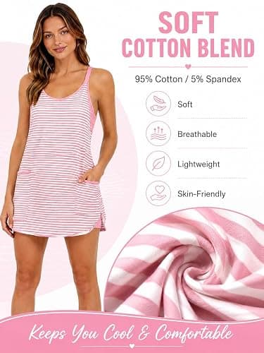 Women's Summer Striped Athletic Dress with Built-in Shorts Front Pockets thumbnail 4