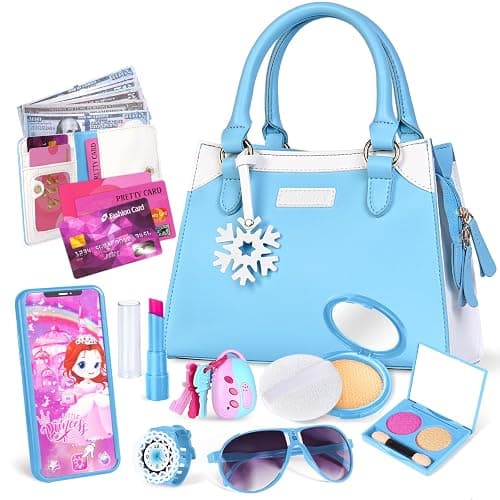 Shemira Play Purse for Little Girls, Princess Pretend Toys for Girls 3 4 5 6 7 8 Years Old, Christmas & Birthday Gift for Kids Age 3-5 4-6 6-8, Toddler Purse with Accessories, Kids Toy Purse, Blue - Image 1