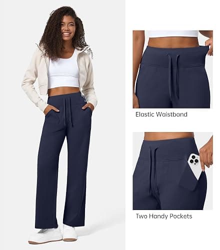 Willit Women's Fleece Lined Pants Wide Leg Thermal Yoga Winter Pants with Pockets High Waist Comyf Casual Lounge Pants thumbnail 5