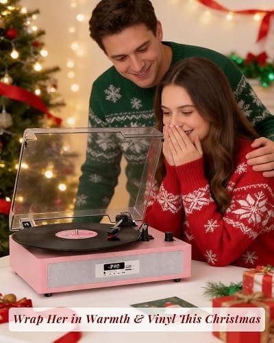 VICTRESS Vinyl Record Player, Built-in Dual Speakers, Anti-Vibration, Pink | Vintage Vinyl Player, 3-Speed Bluetooth Turntable with USB Recording & Playback, 5 EQ Modes, RCA Out, LED Display, Auto Stop thumbnail 8