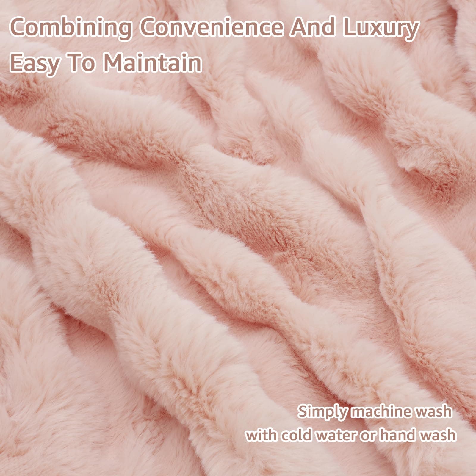 Super Comfort Oversized Warm Thick Bubble Plush Rabbit Faux Fur Throw Blanket, Luxury Plush Throw Blanket, 51×63in Soft Cozy Blanket, Warm Bed Throws for Couch Chair Bed Sofa (Cherry Blossom Pink) thumbnail 4