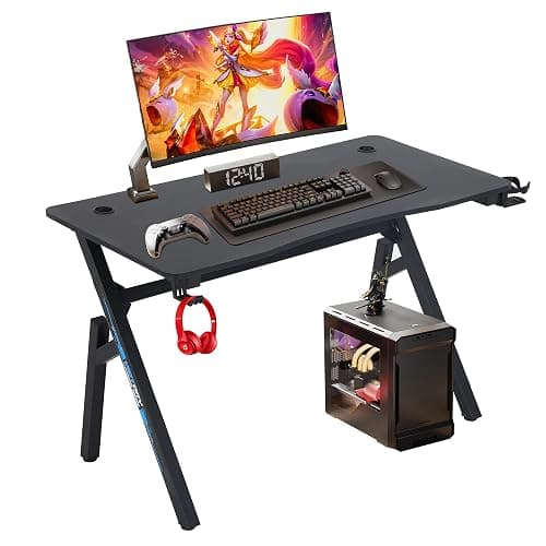 BestOffice | 47" Gaming Desk | Blue | Carbon Fiber Textured Computer Desk | Sturdy Steel Frame, Cup Holder, Headphone Hook, Cable Management Holes, Adjustable Leg Pads | for Gamers, Home, Office - Image 1