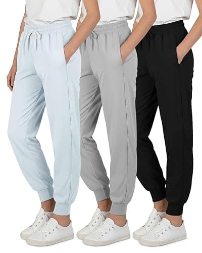 Real Essentials 3 Pack: Girls' Dry-Fit Jogger Sweatpants - Kids Teens Running Athletic Pants with Pockets (Sizes: 4-16) - Image 1