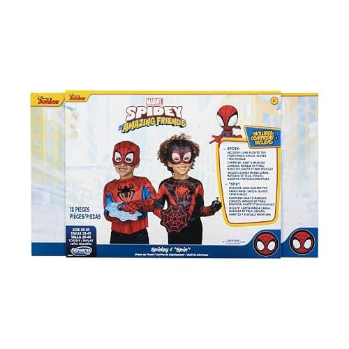 Marvel Spidey and Spin Official Toddler Dress-Up Set - Long-Sleeved Costume Tops with Fabric Half Masks, Gloves, Fabric Web Shields, and Mini Vehicles (3-4T) thumbnail 9