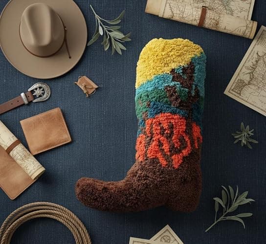 Cowboy Boot Pillow for Western & Farmhouse Decor – 3D Embroidered Velvet Cowboy Throw Pillow with Resilient Fill for Boho & Preppy Room Decor –14x10 Decorative Western Throw Pillows with Cactus Design thumbnail 2