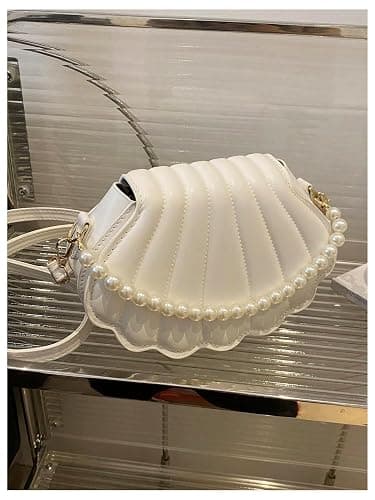 MakeMeChic Women's Seashell Shape Pearl Croccbody Handbag Leather Flap Adjustable Strap Shoulder Bag thumbnail 5