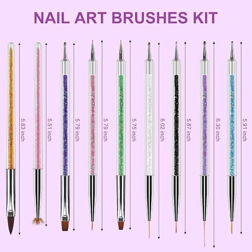 Artdone 9PC Nail Art Brushes Set double-ended, Liner Brush, Dotting Pen, Gel Polish Painting Tools For Nail Art Design thumbnail 3