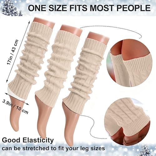 2 Pair Leg Warmers, Y2k Leg Warmers Women Kawaii Thigh High Socks Knee High Socks, Cable Knitted Long Socks thumbnail 6