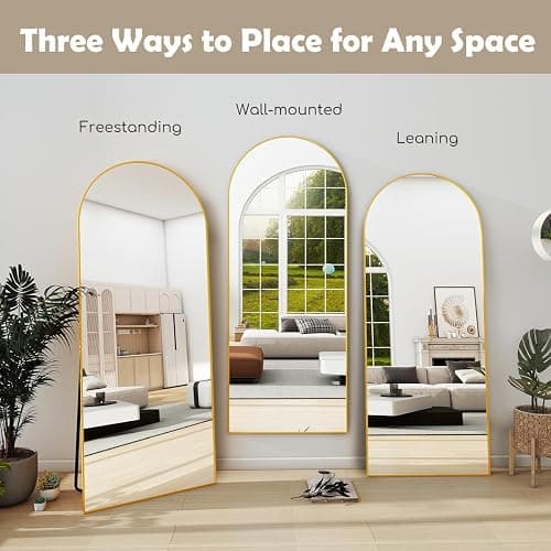 Prywot Arched Full Length Mirror, 70"x26" Free Standing Floor Mirror, Modern Full Body Mirrors with Stand, Wall Mirrors with Aluminum Alloy Frame for Bedroom,Living Room, Gold thumbnail 3