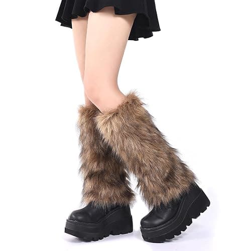 OSPNIEEK Womens Faux Fur Furry Leg Warmers thumbnail 2