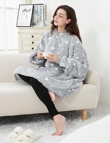 KFUBUO Wearable Blanket Hoodie for Adults Sherpa Glow in The Dark Oversized Sweatshirt Blanket with Pockets Cute Birthday Gifts for Women thumbnail 3