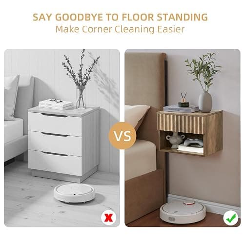 BuildHom Floating Nightstand with Fluted Drawer - Modern Wall Mounted Bedside Table with Open Storage Shelf, Small Night Stand TV Stand for Bedroom(Rustic Brown, Set of 2) thumbnail 4