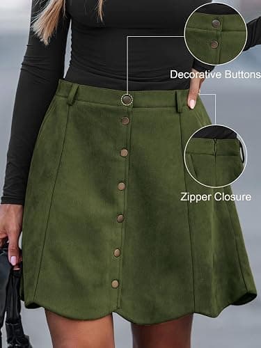 CUPSHE Women Skirt Buttons Pocket Mini Skirts High Waist Petal Hem A-line Casual Fall Winter Vacation thumbnail 4