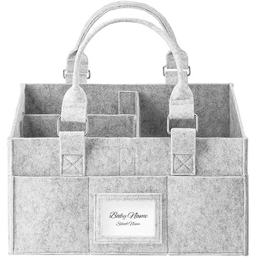 PaoveFor Diaper Caddy Organizer, Newborn Essetials Must Haves, Baby Registry Search and Other Baby Stuff, Collapsible Baby Basket with Handle and a Photo Frame, Grey, 11.8 x 6.3 x 9.0 inch - 11.8 x 6.3 x 9.0 inch