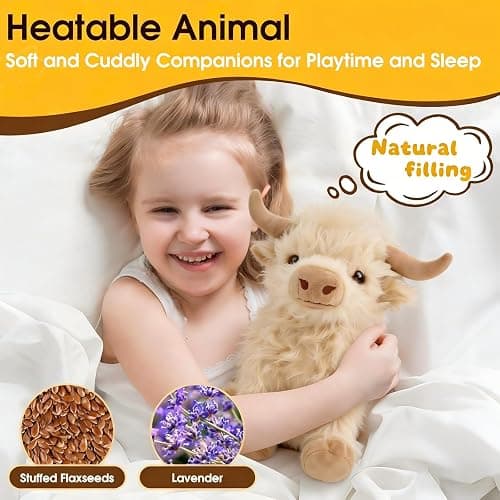 OROZCOR Microwavable Highland Cow Stuffed Animal, Weighted Highland Cow Plush Toys, Cute Weighted Stuffed Animals Gifts for Adult Kids Girls Boys (Microwavable White) thumbnail 4