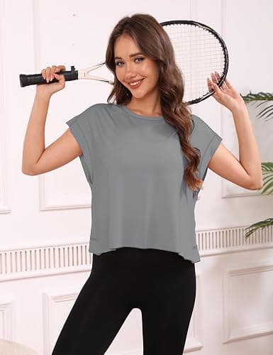 Womens 3 Pack Open Back Tops Casual Short Sleeve Workout Shirts Y2k Crop Athletic Tops Gym Yoga Running Tees thumbnail 7