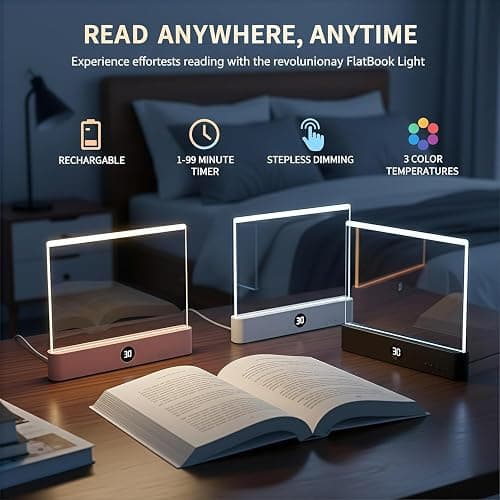 DENEZE White Smart Led Reading Light, Book Light Treasure Box, Rechargeable Clear LED Flat Reading Light with 3 Colors & Timer, Doodleable Study Lamp, The Quiet Reader's Dream Lights thumbnail 7