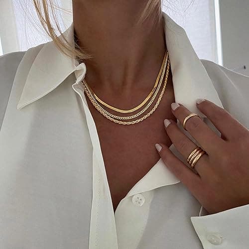 DEARMAY 14K Gold Plated Necklaces for Women, Dainty Gold Herringbone Choker Necklace Thin Layered Snake Chain Jewelry for Gifts thumbnail 2