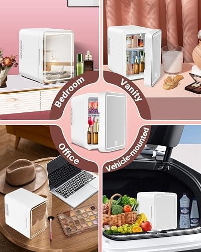 NISHCON Portable Mini Fridge for Skincare Beauty Cosmetic Makeup, 4-Liter Thermoelectric Cooling and Warming Skin Care Refrigerator With Mirrored Door and Dimmable LED Light, White thumbnail 12