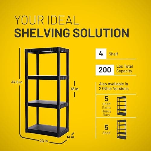 Plano 4-Shelf Plastic Storage Shelves, 48” x 23” x 14”, 200lb Capacity, Pantry, Office, Closet and Garage Shelves, Easy to Assemble, Durable Plastic Shelving Unit thumbnail 2