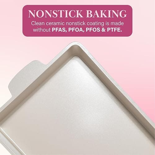 Paris Hilton Deluxe Roasting Pan Set, Heavy Duty Nonstick Bakeware with Silicone Handle Grips, 13"x9", Pink thumbnail 4